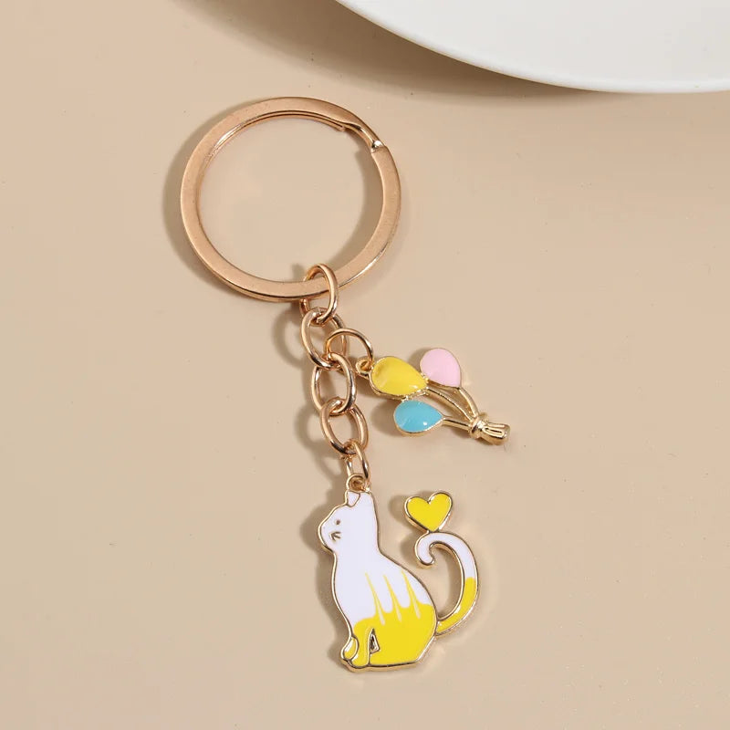 Cute Keychain Cat Heart Balloon Key Ring Enamel Key Chains Friendship Gift For Women Men Handbag Accessorie Car Keys DIY Jewelry