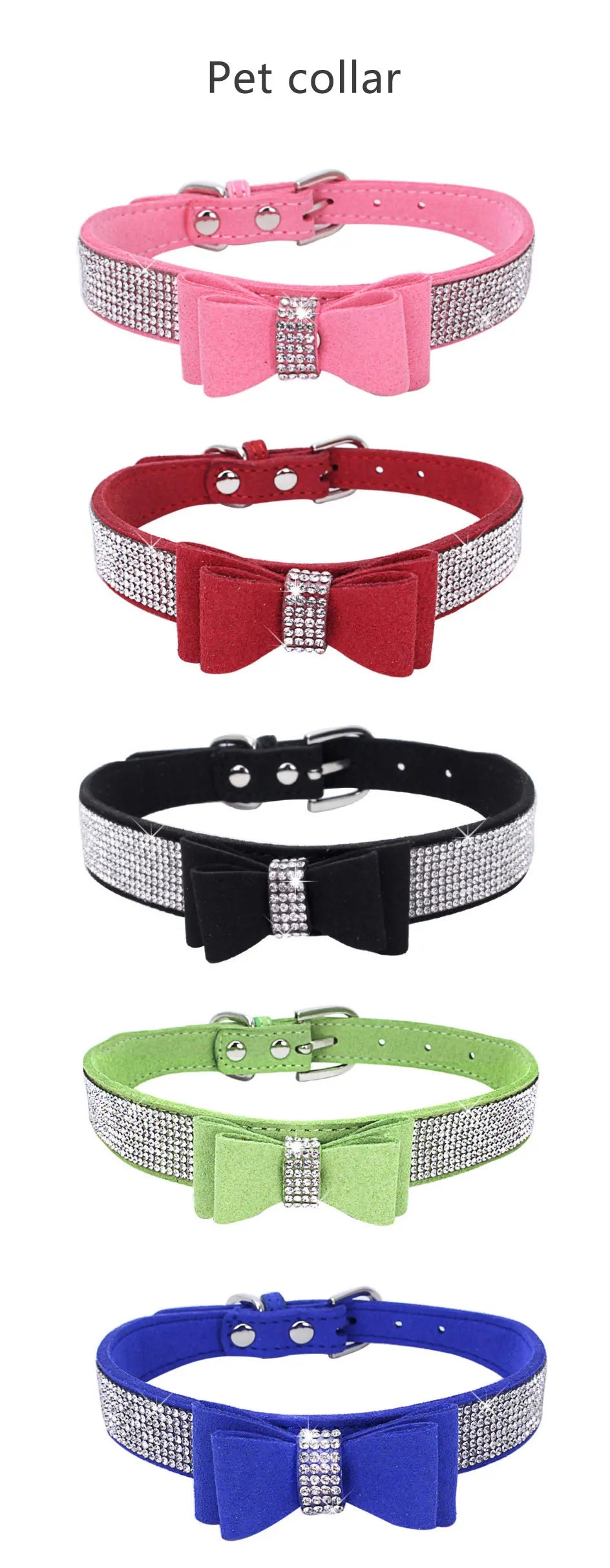 XXS~L Size Glitter Rhinestone Puppy Cat Collars Adjustable Leather Bowknot Dog Collars for Small Medium Dogs Cats Chihuahua Pug