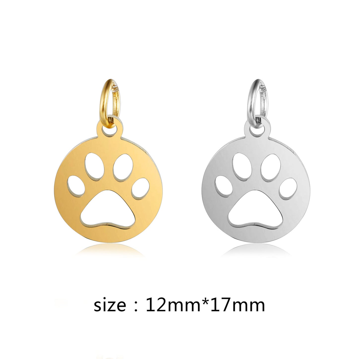 DOOYIO 5pcs/Lot Stainless Steel Charms Mirror Polished Hollow-out Animal Cat Paw Dog Paw Pendant With Circle DIY Accessories