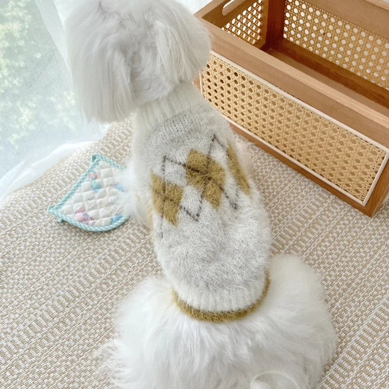 Pet Plush Sweater Pet Diamond Plaid Sweater Little Dog Senior Clothing Autumn and Winter Dog Coat Dog Clothes for Small Dogs