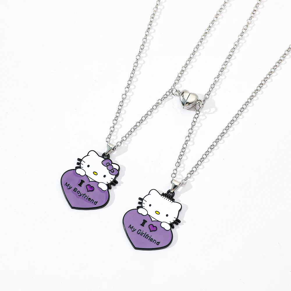 2pcs Hello Kitty Couple Pendant Necklace I Love My Boyfriend Girlfriend Necklace Kawaii Sanrio KT Cat Neck Chains