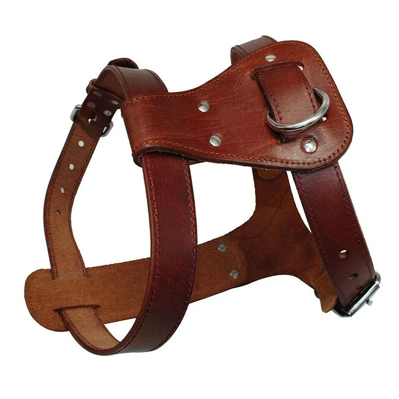 Genuine Leather Dog Cat Harness Brown Real Leather Dogs Walking Training Vest Adjustable Straps Durable Harnesses for Dogs