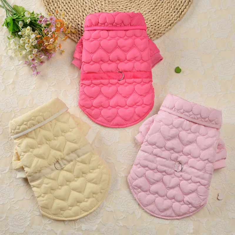 Autumn Winter Pet Clothes for Dog Cat Warm Dog Coat Solid Color Heart Pattern Dog Jacket Puppy Clothing Yorkie Chihuahua Outfits