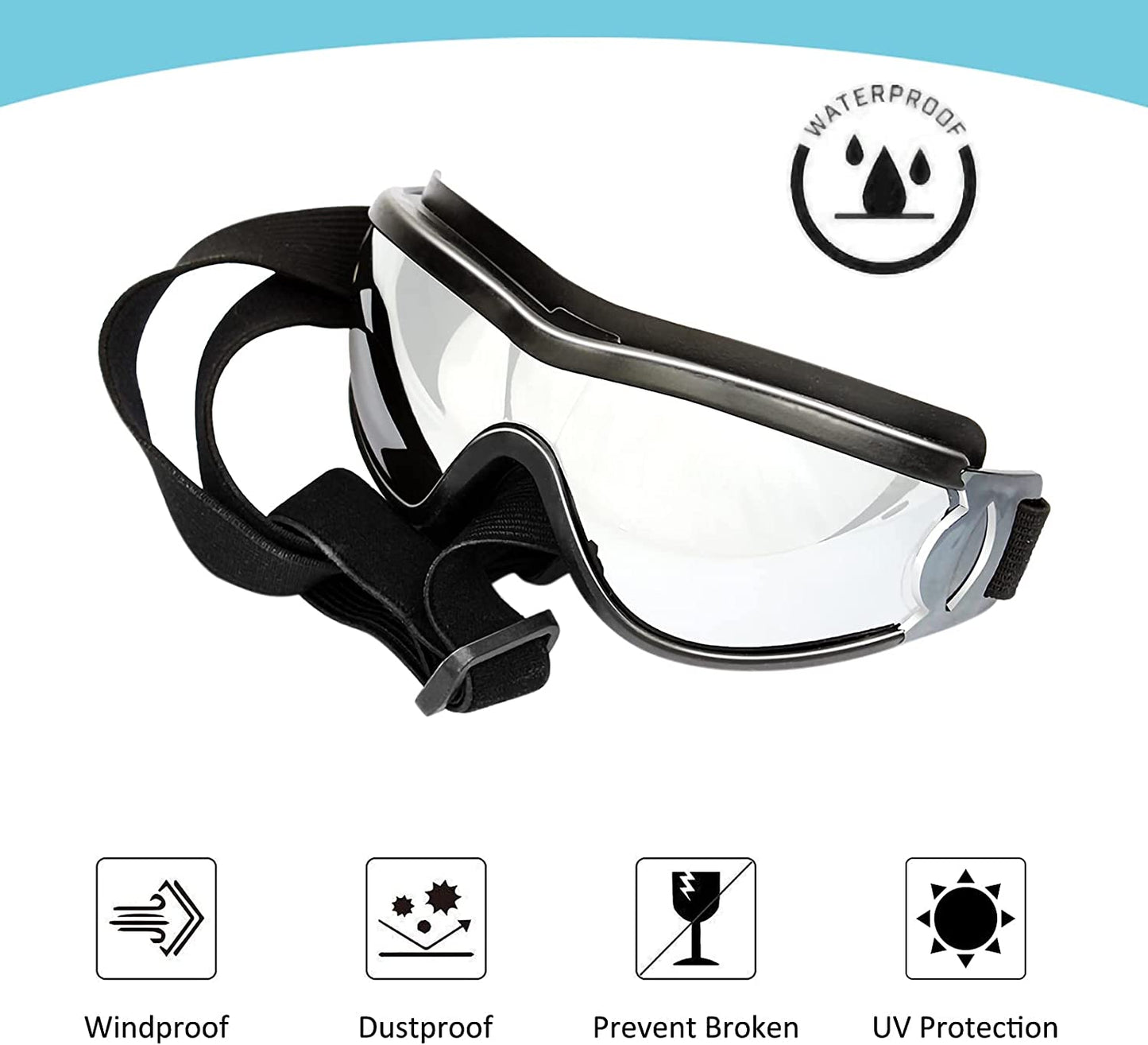 Dog Sunglasses Dog Goggles Adjustable Strap for Travel Skiing and Anti-Fog Dog Snow Goggles Pet Goggles for Medium to Large Dog