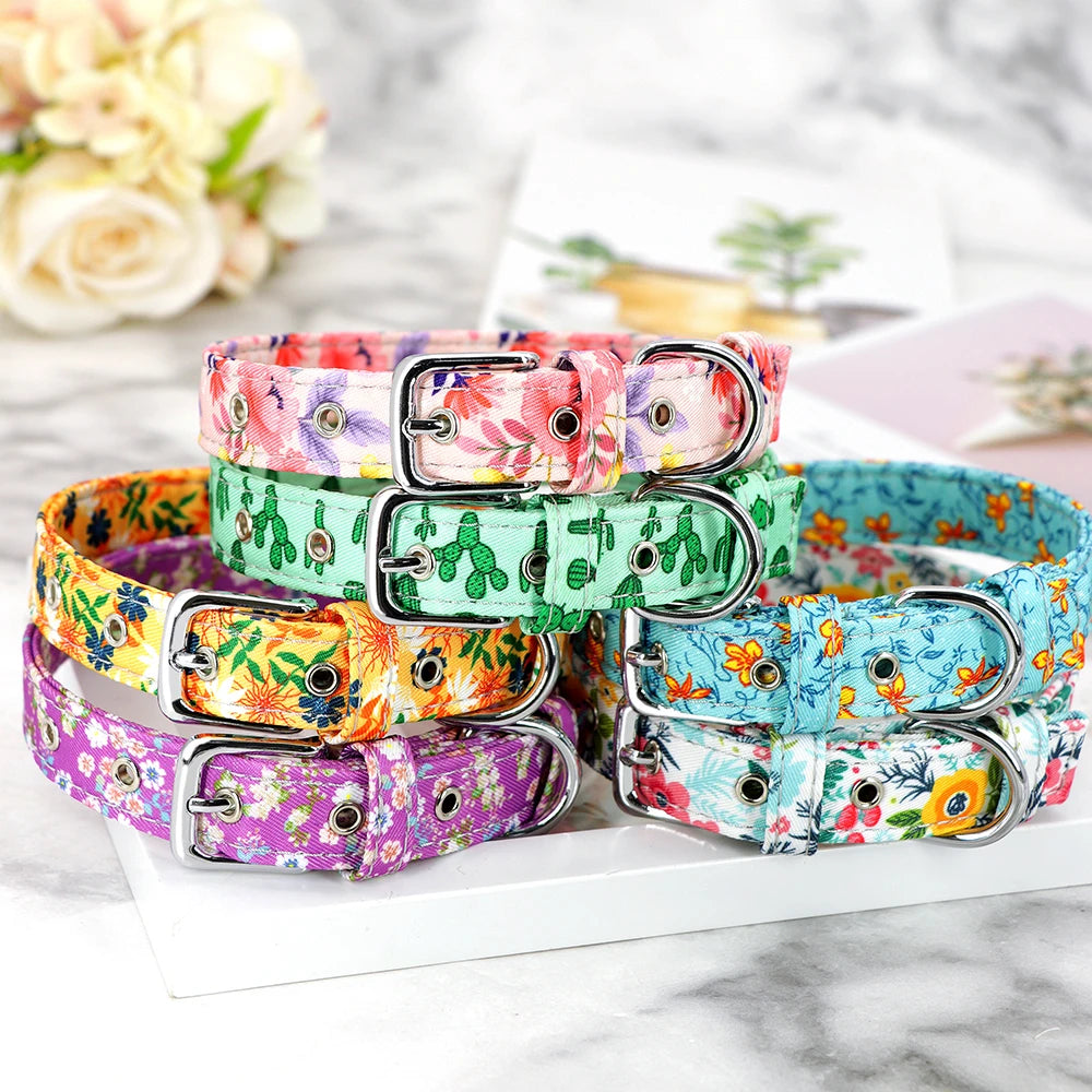 20 Styles Nylon Dog Collar Bohemian Floral Pet Collars Fashion Printed National Style Puppy Chihuahua Pug Collar Dog Accessories