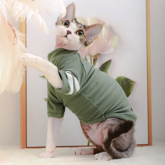 Spring Cat Clothes Green Pet Hoodies Soft Shirt Elastic Warm Kitten Jumpsuit Devon Rex Autumn Kitty Outfit