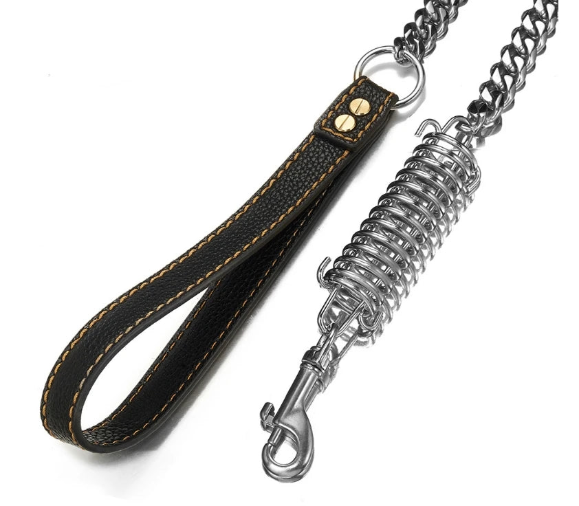 Dog Leash Pet Lead Stainless Steel 14mm Gold Dog Chain Collar Lead Pet Leather for Small Large Dogs Pitbull Bulldog Collar Leash