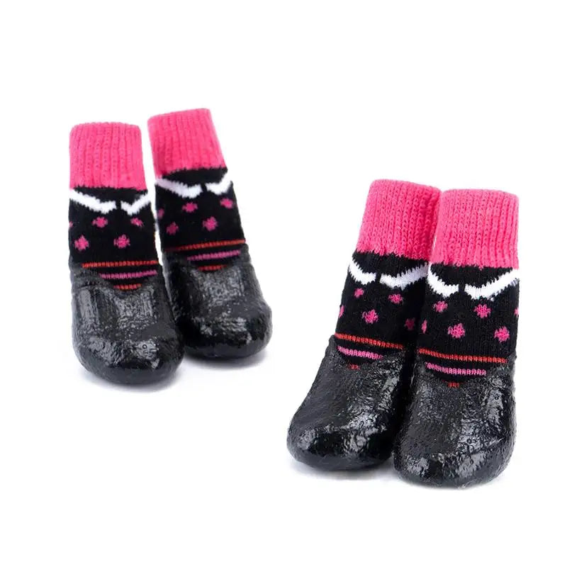 4pcs/set Waterproof Winter Dog Shoes Dog Rubber Cotton Socks Anti-slip Rain Snow Boots Thick Warm For Small Cats Outdoor Boots