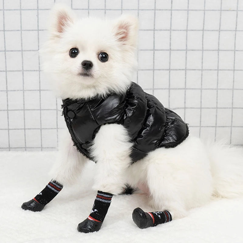 4pcs/set Waterproof Winter Dog Shoes Dog Rubber Cotton Socks Anti-slip Rain Snow Boots Thick Warm For Small Cats Outdoor Boots