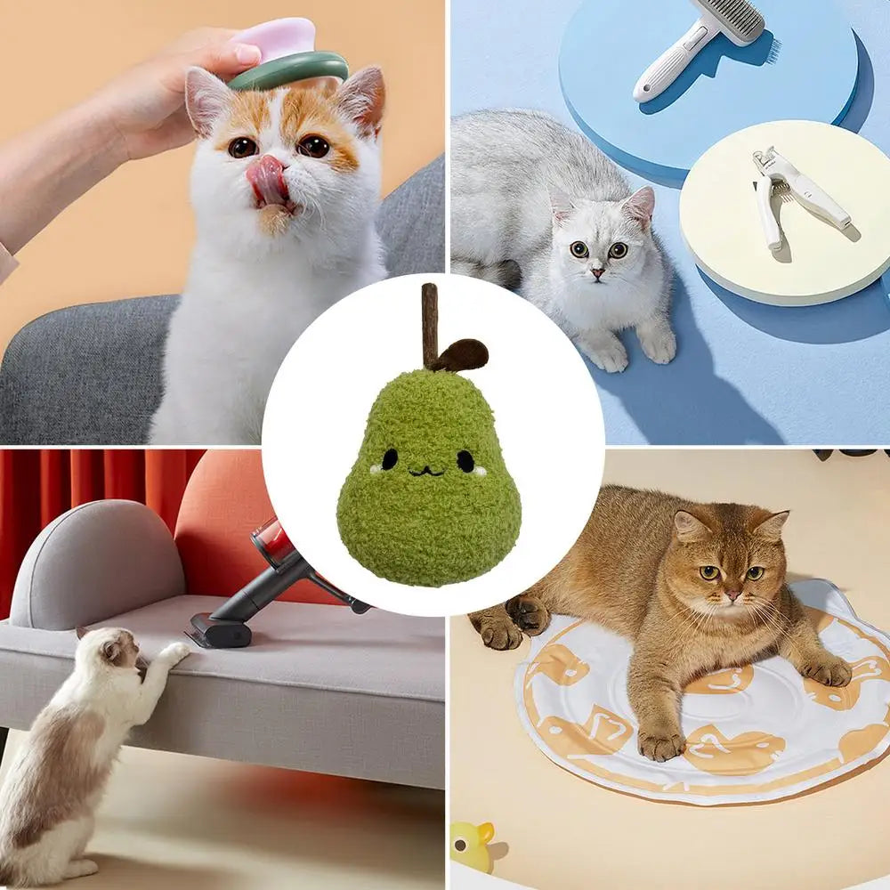 Cat Chew Toys For Aggressive Chewers Cute Pear Design Wood Cat Chew Toy Stick Human-Pet Interactive Plush Teether Bite-Resistant