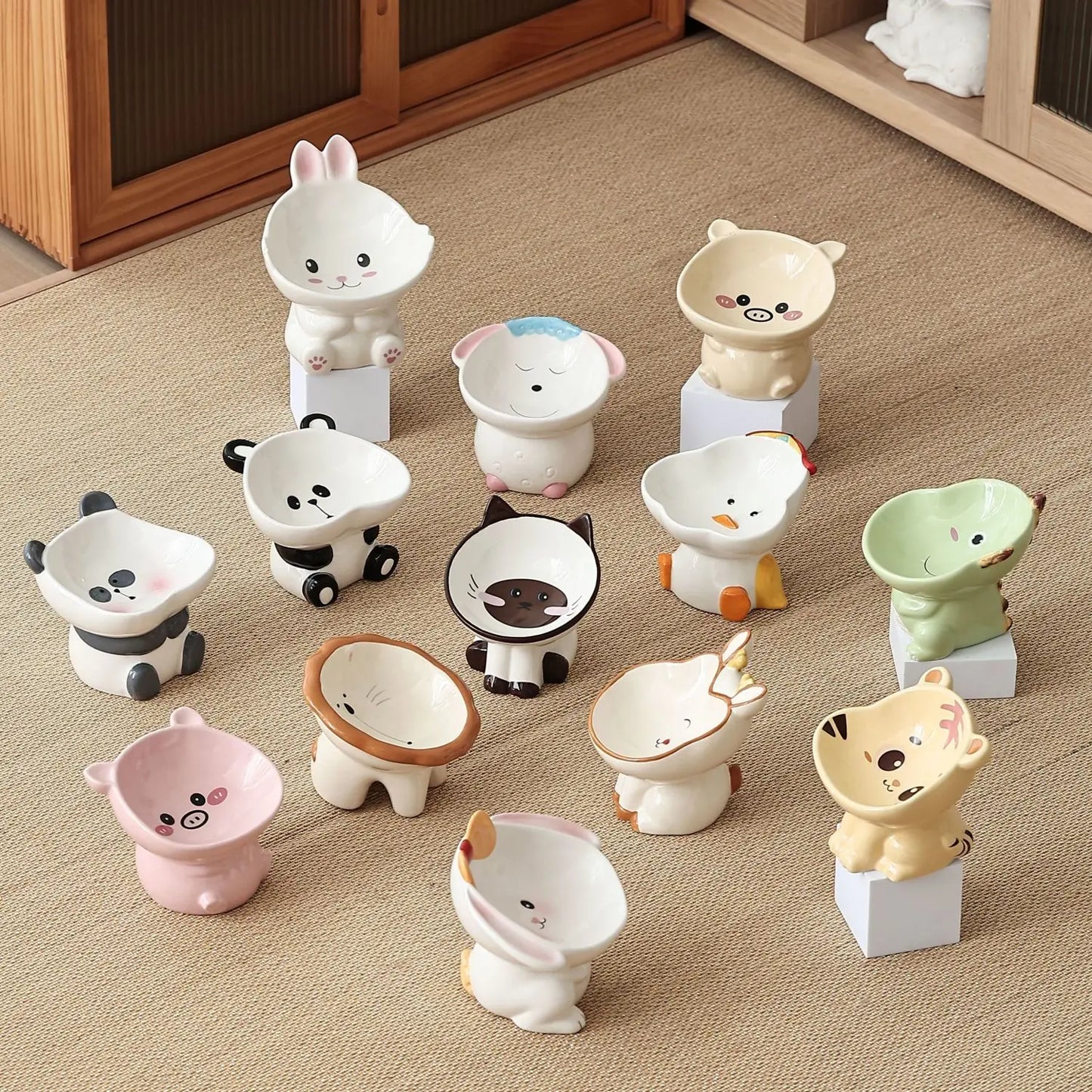 Cute Cartoon Animal Series Ceramic Cat Bowl High Foot Food Bowl Neck Protection Eating Cat Drinking Water Dog Rice Bowl