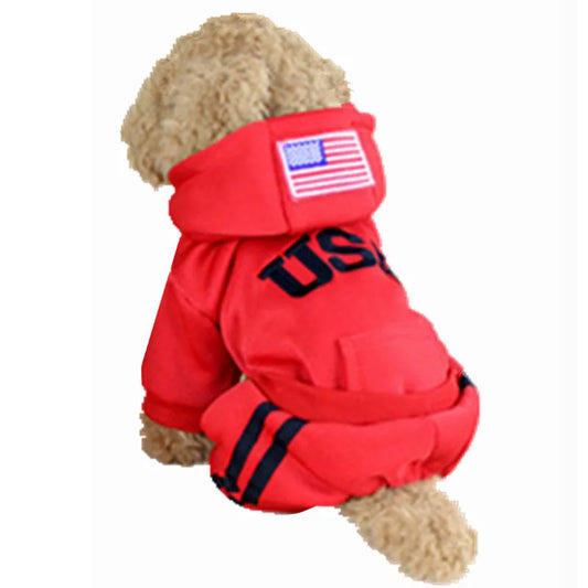 USA Winter Dog Clothes Fashion Pet Dog Coats Jumpsuit 100% Cotton Jacket Hoodies Sport Clothing For Small Dogs Apparel 25S2Q