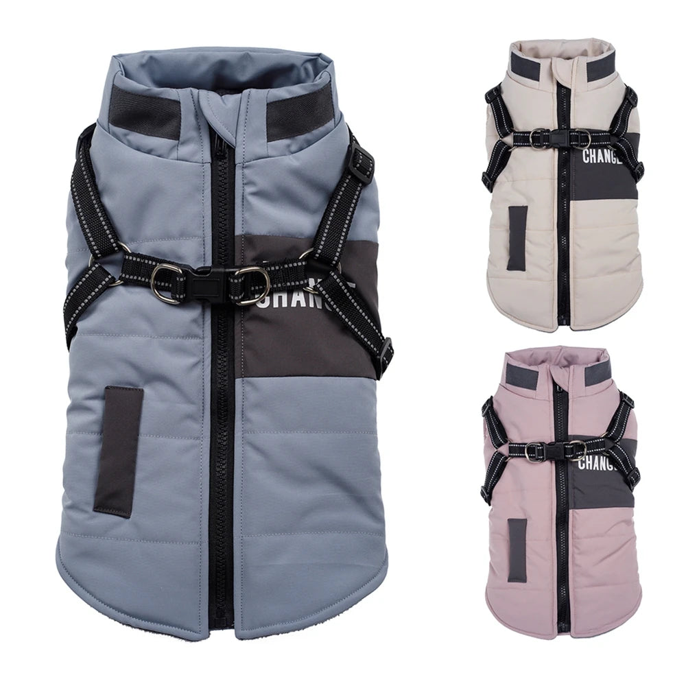 Windproof Dog Clothes Winter Dog Coat With Harness Warm Pet Clothing Small Dog Jacket Chihuahua Labrador Bulldog Coat