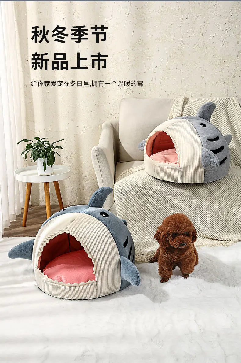 Cartoon Sharks Pet Beds Winter Warm Comfortable Cat Bed Sleeping Mat Soft Plush Puppy Anti-slip Sofa Bed for Small Dogs Cats