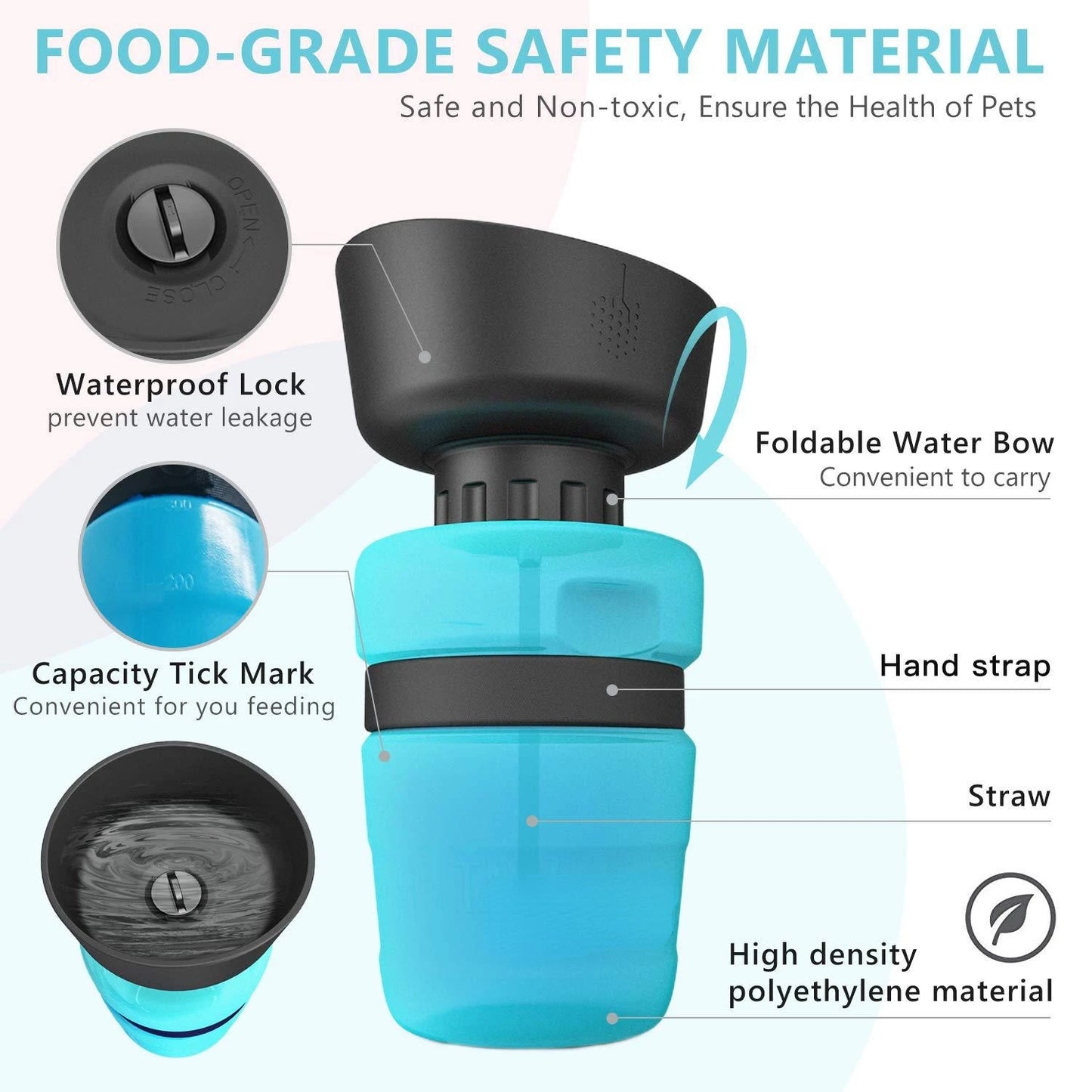 Portable Dog Water Bottle Foldable Pet Feeder Bowl Water Bottle Pets Outdoor Travel Drinking Dog Bowls Drink Bowl Dogs BPA Free