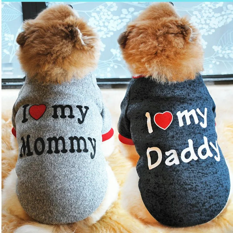 Small Dog Clothes Cute Puppy Cat Clothing Cotton T-shirt Chihuahua Pug Clothes Vest Spring Autumn Pet Costume I Love Daddy Mommy