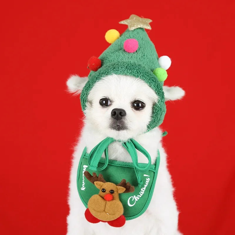 Dog Cat Christmas Hat Pets Clothes Bibs Puppy Cap Costume Accessories Xmas Home Decoration 2024 New Year Gift Bandana