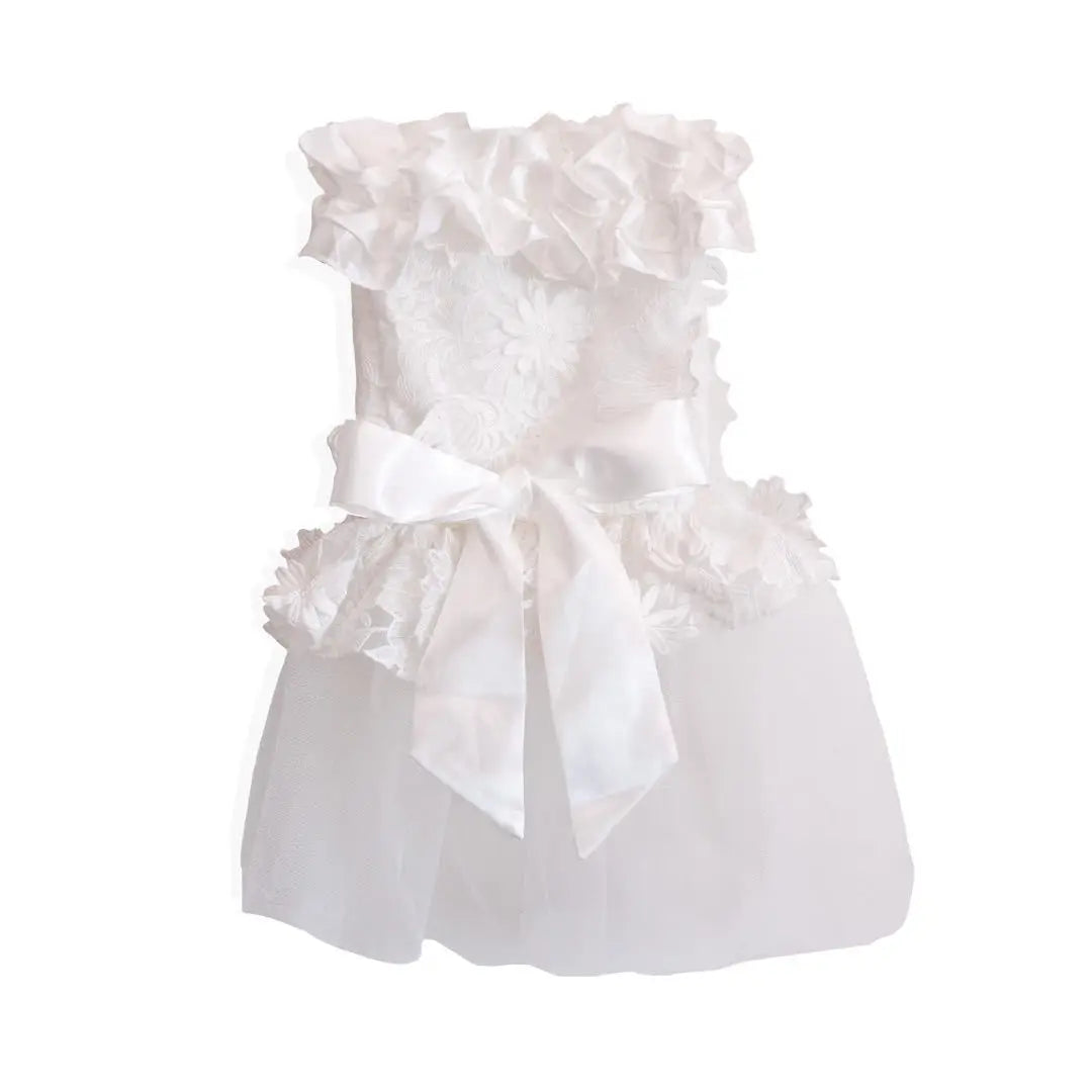 Wedding Dress for Dogs Luxury White Lace Ruffles Princess Dress with Big Ribbon Bow for Girl Dog Party Pet Formal Dress Costume