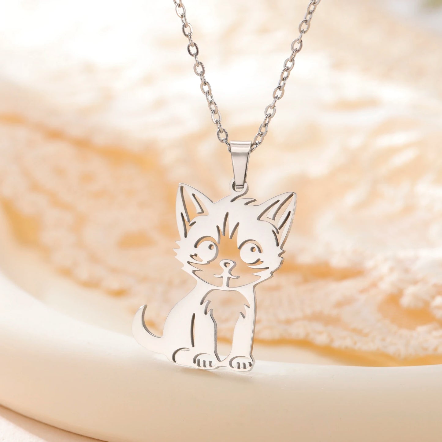 Cazador Cute Little Wild Cat Kitten Pendant Necklace for Women Stainless Steel Jewelry Necklaces Birthday Christmas Gift 2024