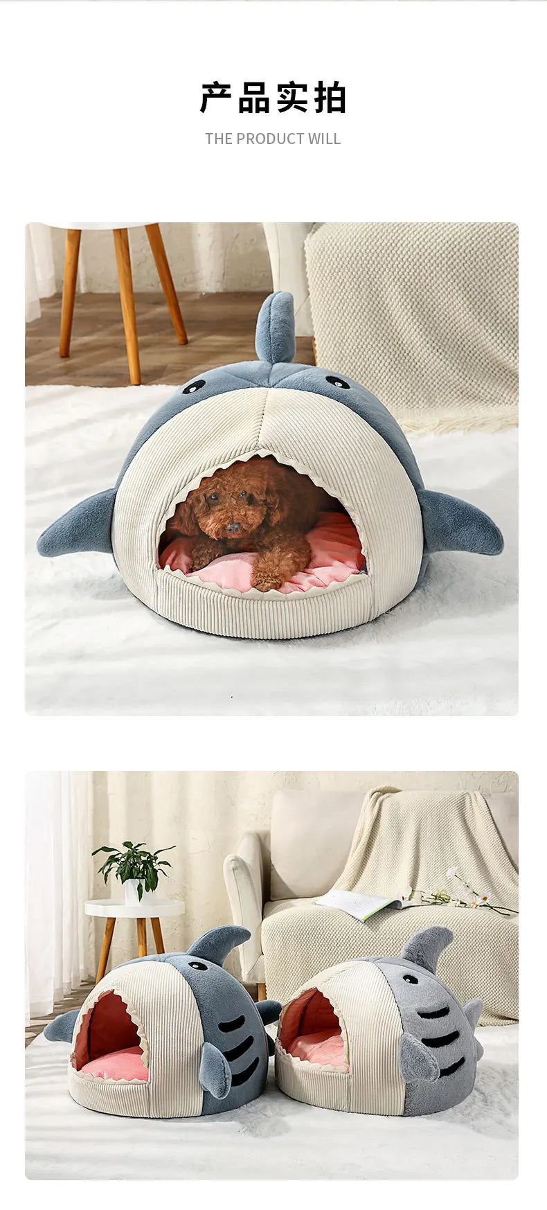 Cartoon Sharks Pet Beds Winter Warm Comfortable Cat Bed Sleeping Mat Soft Plush Puppy Anti-slip Sofa Bed for Small Dogs Cats