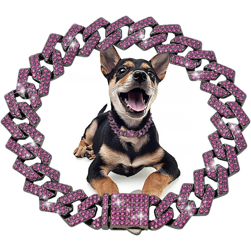 15MM Rhombus-shaped Diamond Cuban Collar Pet Cuban Collar Walking Metal Chain Collar Accessories for Dogs Cats Chain