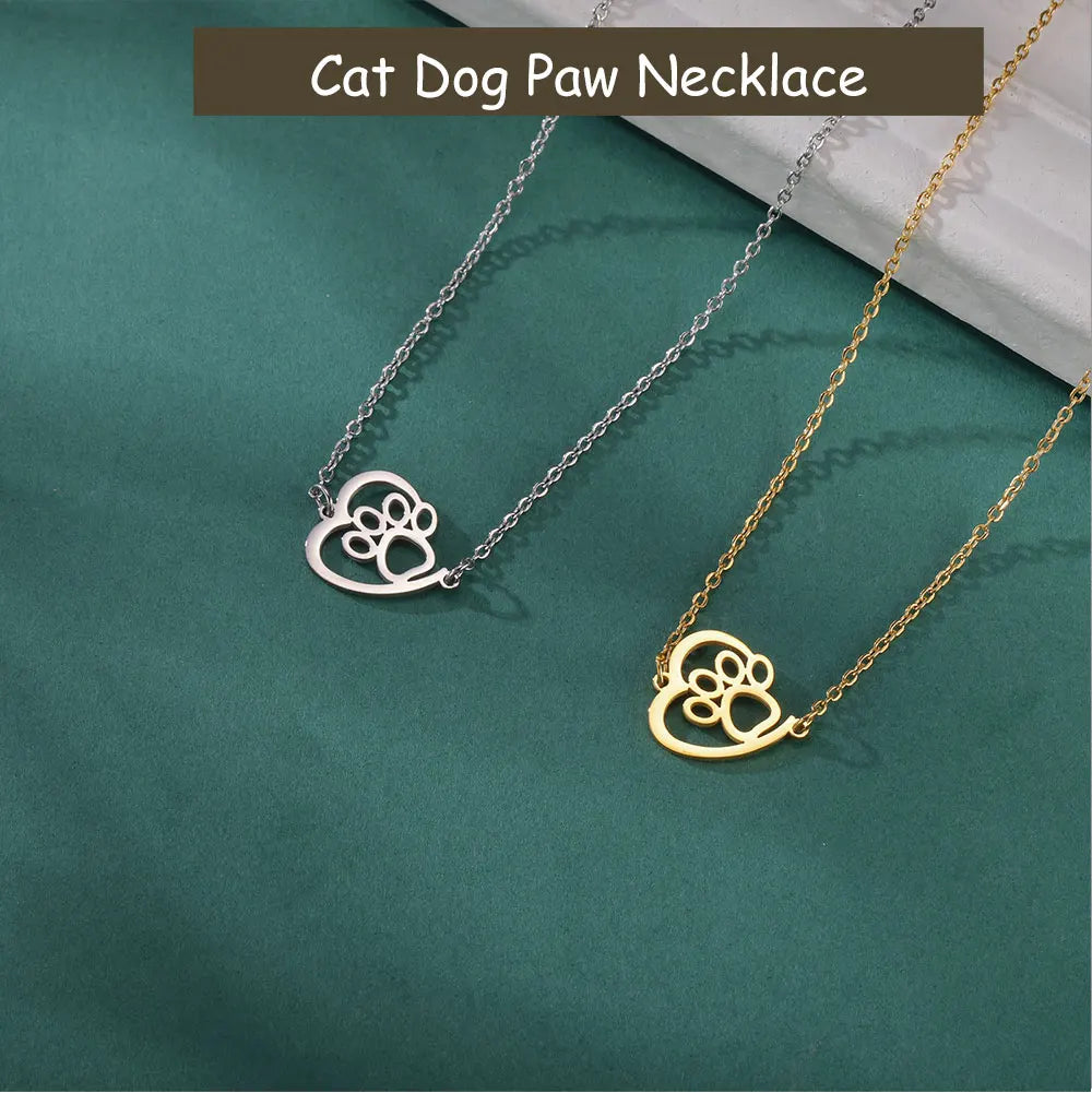 Cazador Animal Cat Dog Paw Footprint Heart Pendant Women's Necklace Stainless Steel Choker Chain Jewelry Christmas Gift 2024 New