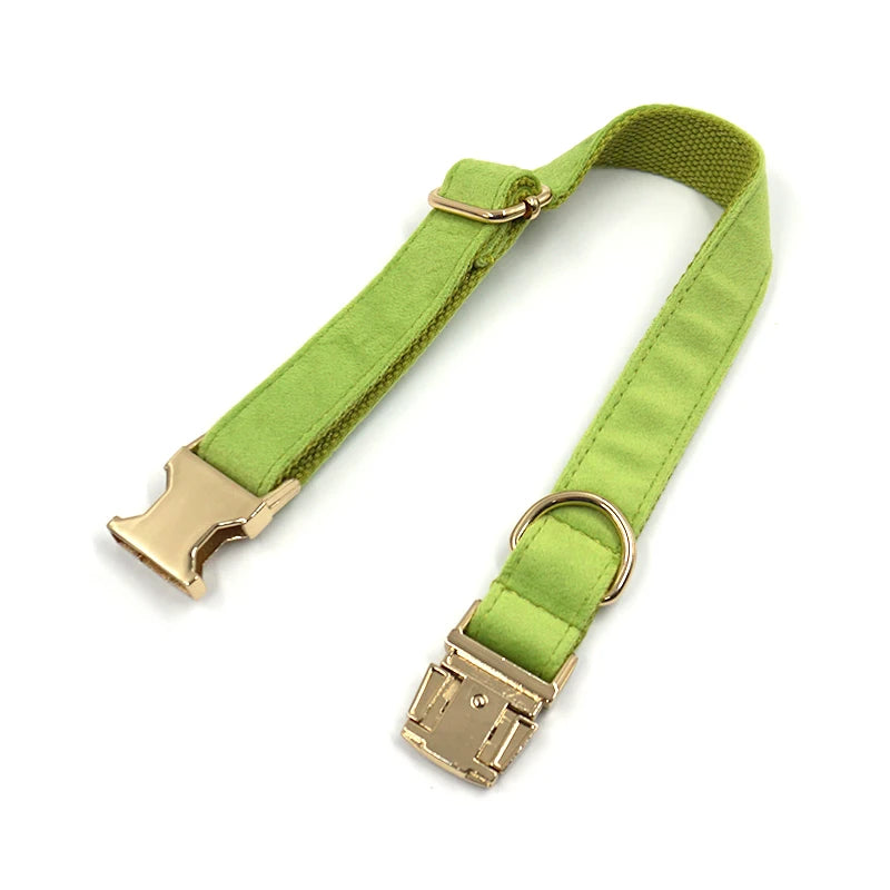 Fruit Green Velvet Dog Harness Luxury Designer Pet Collar with Gold Metal Buckles Medium Large Dog Traction Kit