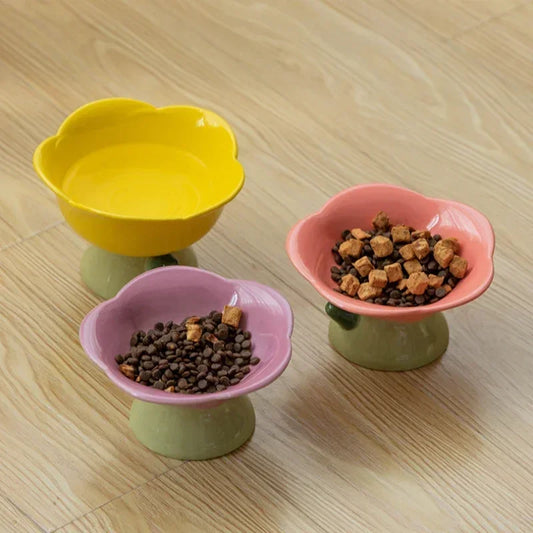 Creative Ceramic Cat Bowl Non-slip Flower Shape High Foot Dogs Puppy Feeder Feeding Food Water Elevated Raised Dish Pet Supplies