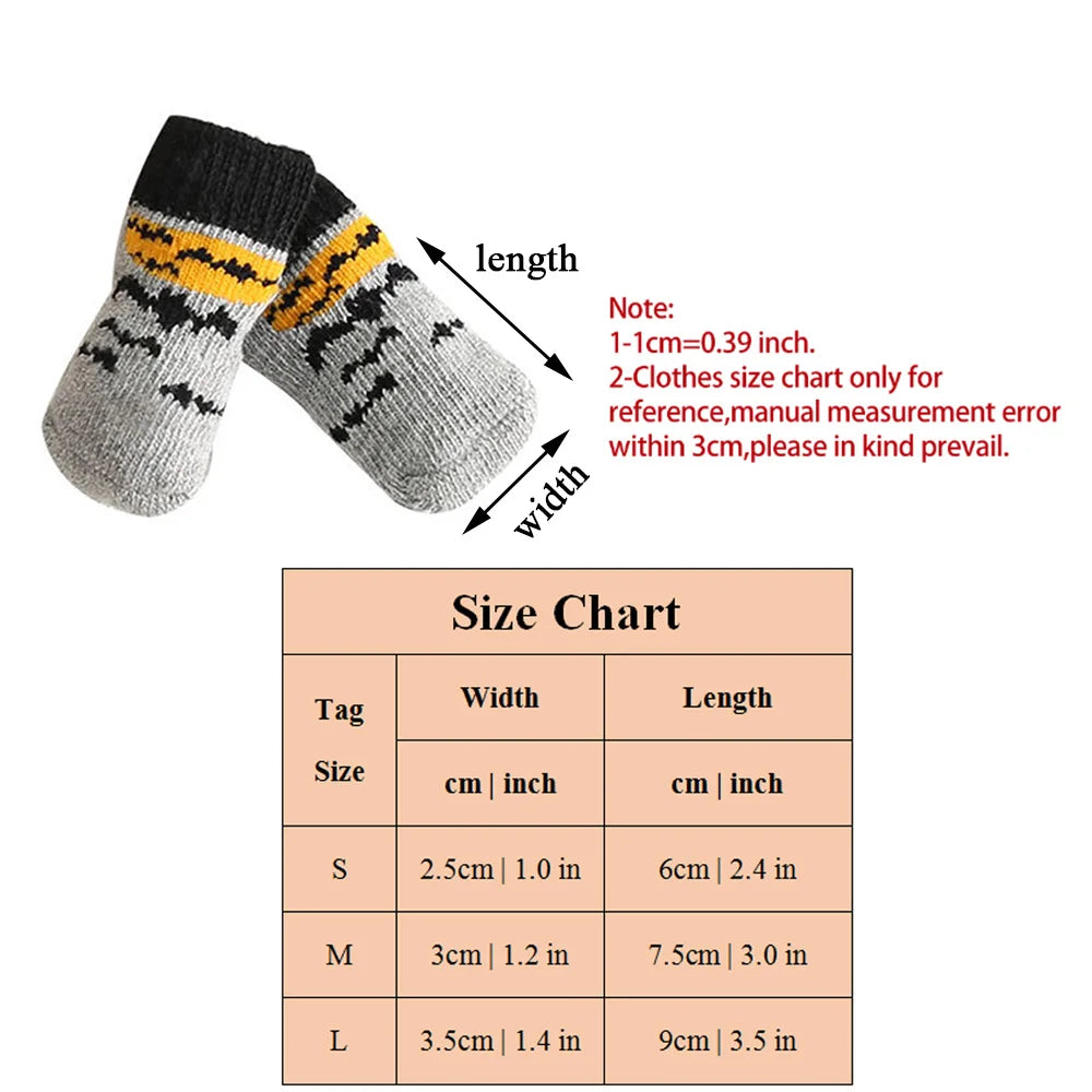 Dog Cat Socks 4 PCS Non-Slip Christmas Shoes Festival Themed Woven Paw Protector Knitting Pet Supplies for Floor Indoor