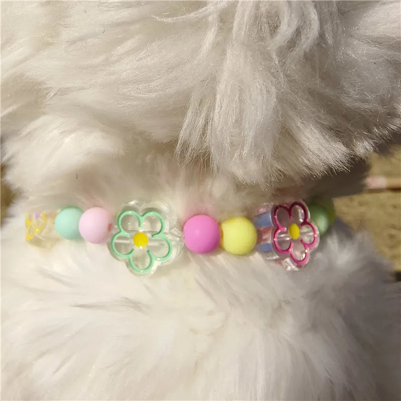 Colorful Pet Jewelry Cat Collar Cute Dog Necklace Pet Pearl Collar Flower Shape Dog Grooming Accessories