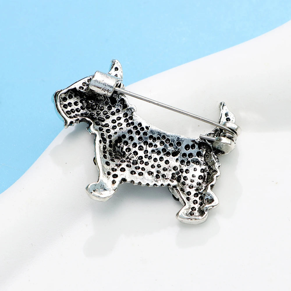 Rhinestone Schnauzer Dog Brooch Sherry Pin Blue Color Animal Jewelry Cute Small Winter Accessories High Quality