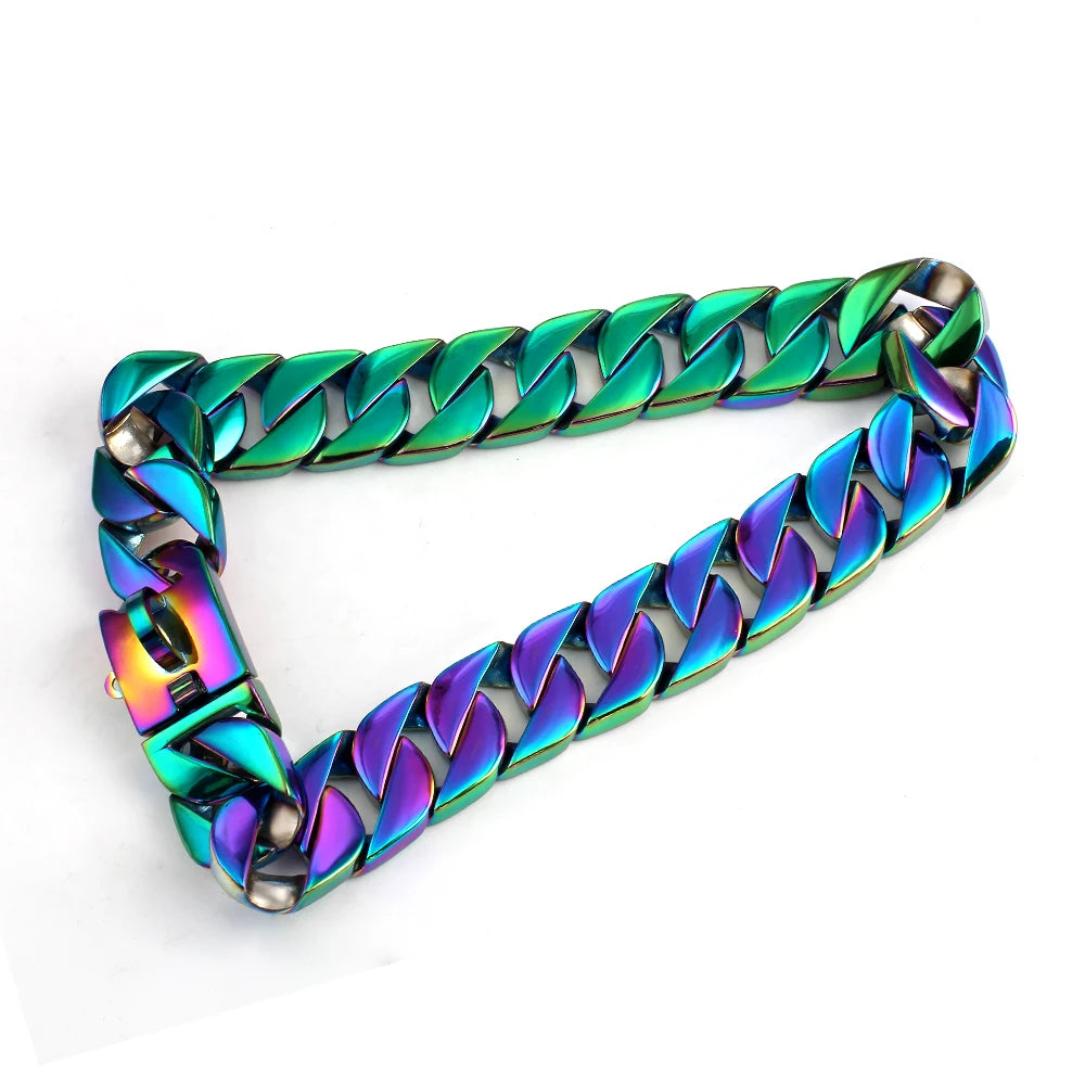 OUMI Big Luxury Gold Stainless Steel Welded Cast Pet Training Chain Colorful Dog Collar