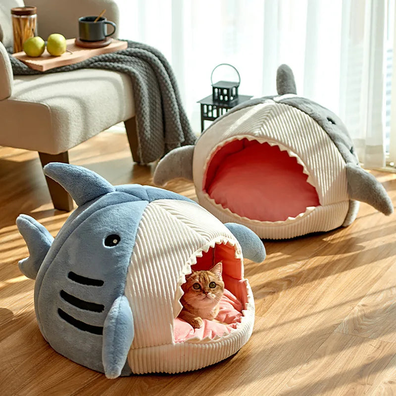 Cartoon Sharks Pet Beds Winter Warm Comfortable Cat Bed Sleeping Mat Soft Plush Puppy Anti-slip Sofa Bed for Small Dogs Cats