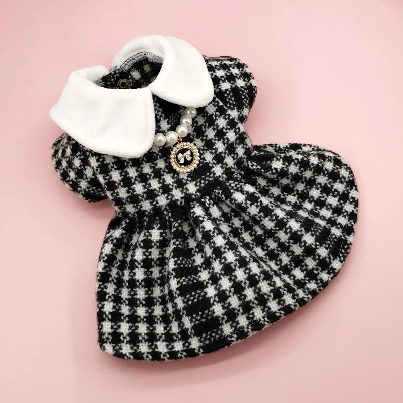 Autumn Winter Christmas Dog Dress Cute Flower Dog Clothes Red Plaid Dress Cat Pet Clothing Coat Dog Dresses for Small Dogs