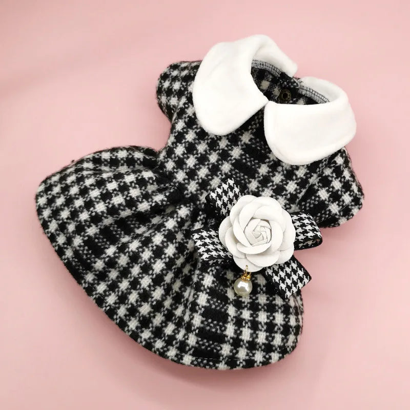 Autumn Winter Christmas Dog Dress Cute Flower Dog Clothes Red Plaid Dress Cat Pet Clothing Coat Dog Dresses for Small Dogs