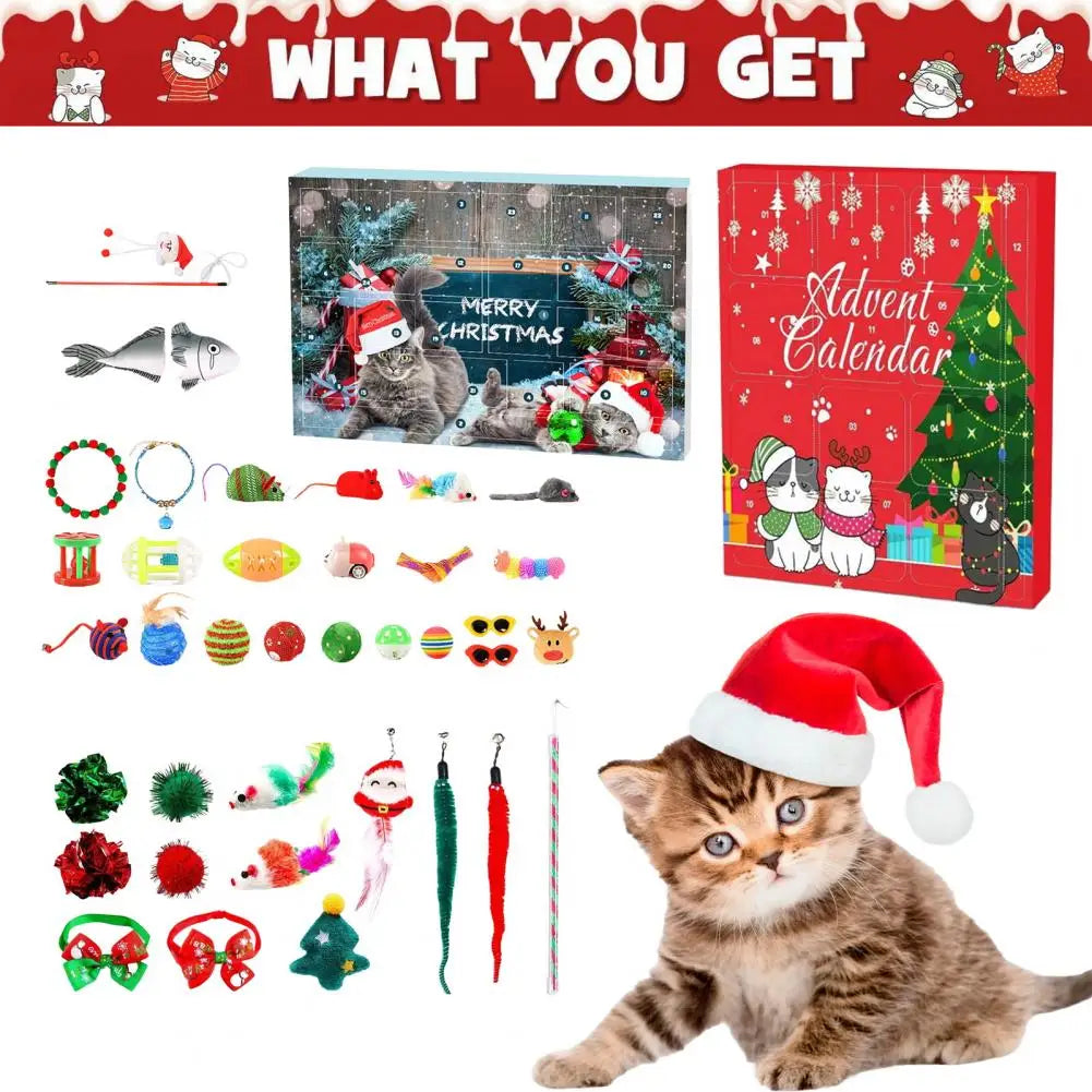 Advent Calendar for Pets Dog Chew Toy Assortment Christmas Cat Advent Calendar with Teasing Toys Bow Tie Collars Bandana for 24