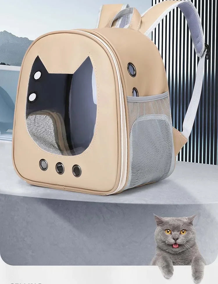 Soft comfortable luxury cat backpack Carrier Bag PU small animal carrier Portable Travel Outdoor Backpack Cat dog Pet Supplies