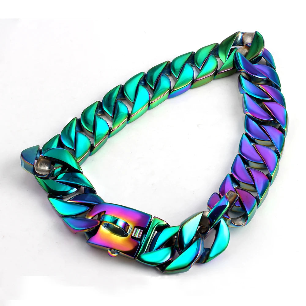 OUMI Big Luxury Gold Stainless Steel Welded Cast Pet Training Chain Colorful Dog Collar