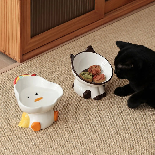 Cute Cartoon Animal Series Ceramic Cat Bowl High Foot Food Bowl Neck Protection Eating Cat Drinking Water Dog Rice Bowl