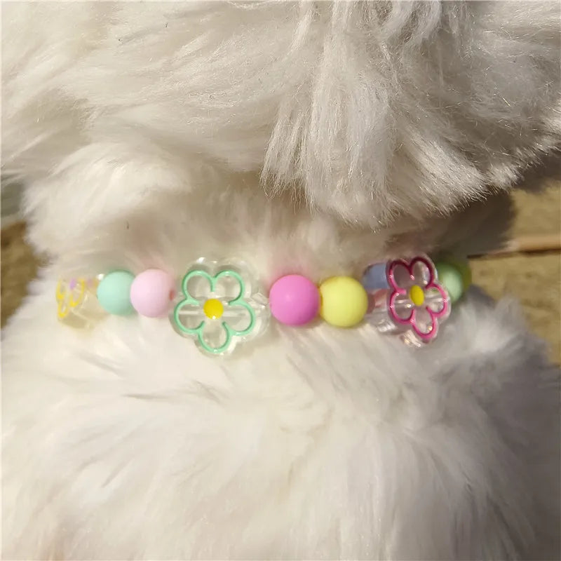 Colorful Pet Jewelry Cat Collar Cute Dog Necklace Pet Pearl Collar Flower Shape Dog Grooming Accessories