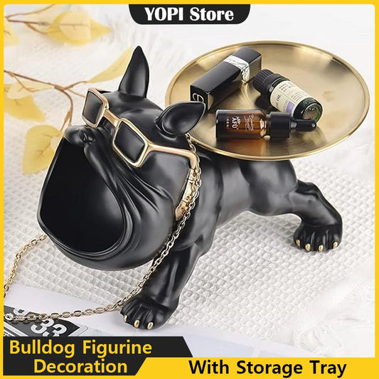 Cool French Bulldog Butler Décor with Tray,Big Mouth Dog Statue Home Decor,Storage Box,Animal Resin Sculputre,Figurine Art Gift