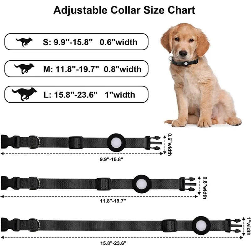 Dog Airtag Collar Nylon Pet Cat Dog Anti-Lost Collar Solid Adjustable Collar Puppy Necklace Collar with Bells for Apple Air Tag