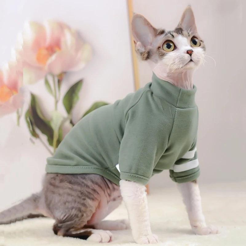 Spring Cat Clothes Green Pet Hoodies Soft Shirt Elastic Warm Kitten Jumpsuit Devon Rex Autumn Kitty Outfit