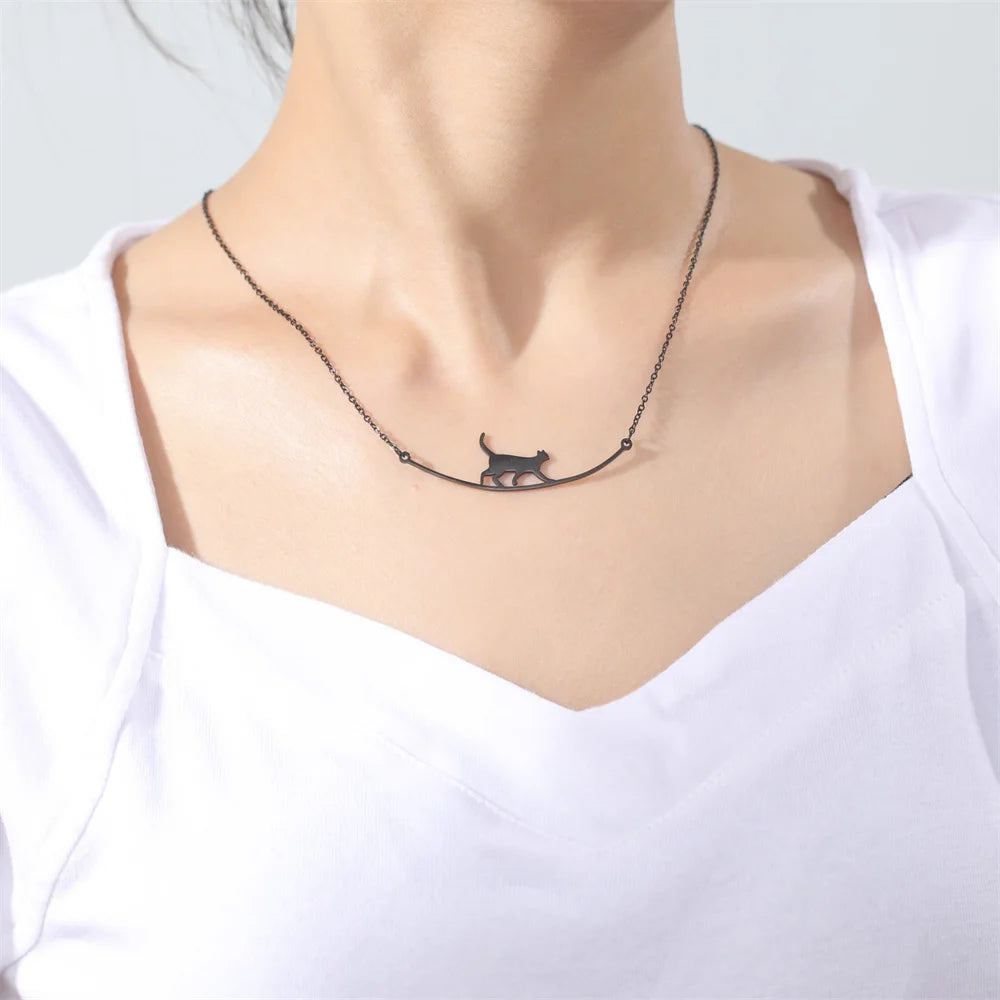 Cazador Cute Animal Cat Pendant Necklace for Women Girls Lovely Paw Choker Neck Chain Stainless Steel Jewelry Birthday Gift 2024