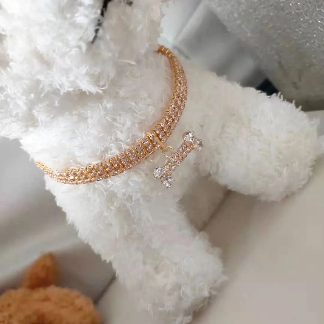 3 Rows Mixed Color Stretch Rhinestone Pet Collar Cat and Dog Jewelry Diamond Inlaid Pet Bone Dog Collar Accessories with Elastic