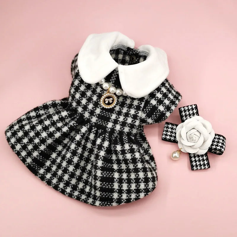 Autumn Winter Christmas Dog Dress Cute Flower Dog Clothes Red Plaid Dress Cat Pet Clothing Coat Dog Dresses for Small Dogs