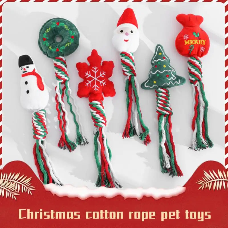 Christmas Dog Squeakey Chew Toys Cotton Ropes Knot Molar Bite Toy Funny Cute Puppies Cat Interactive Toy Xmas Gift Pets Supplies