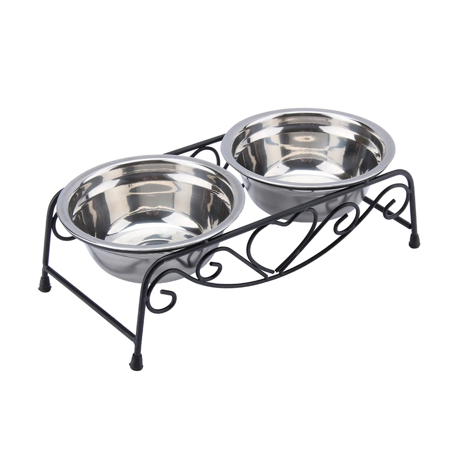 Stainless Steel Double Dog Cat Food Water Bowls Feeder Dishes Shelf Stand