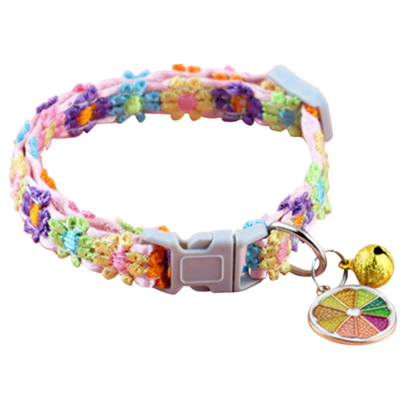 Fashion Rainbow Flower Cat Collar With Bell Kitten Puppy Necklace Adjustable Buckle Colorful Lace Kitten Collar Dog Accessories