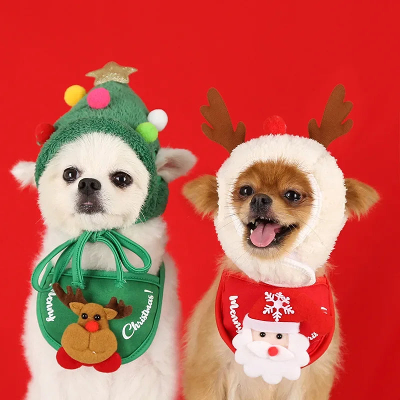 Dog Cat Christmas Hat Pets Clothes Bibs Puppy Cap Costume Accessories Xmas Home Decoration 2024 New Year Gift Bandana